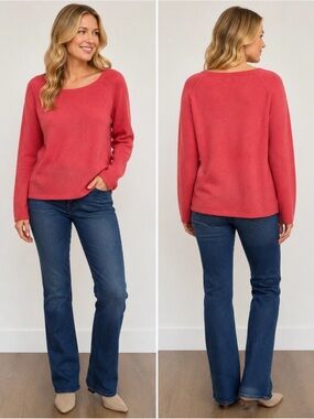 InCashmere 100% Cashmere Sweater Coral Pink Boat Neck Long Sleeve Size L (?)